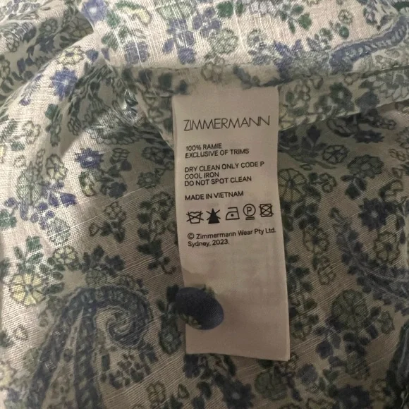 ZIMMERMANN OTTIE LINEN BILLOW BLOUSE GREEN PAISLEY - Picture 13 of 14